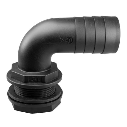 Tank Connector 90 Degree With Washer & Nut 1.5"BSPM - 1.5" Barb