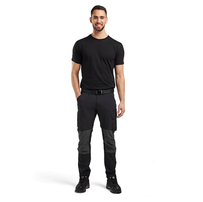 Blaklader 1422 4-Way Stretch Service Work Trousers Black/Dark Grey, 37" Waist Short Leg
