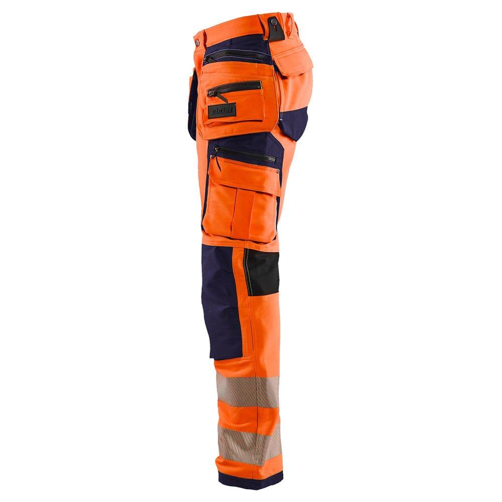 Blaklader 1997 Hi-Vis 4-Way Stretch Holster Pocket Kneepad Work Trousers Orange/Navy Blue, 34" Waist Long Leg