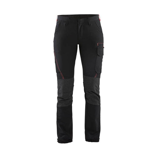 Blaklader 7122 Womens 4-Way Stretch Service Work Trouser Black/Red, UK 14 Long Leg