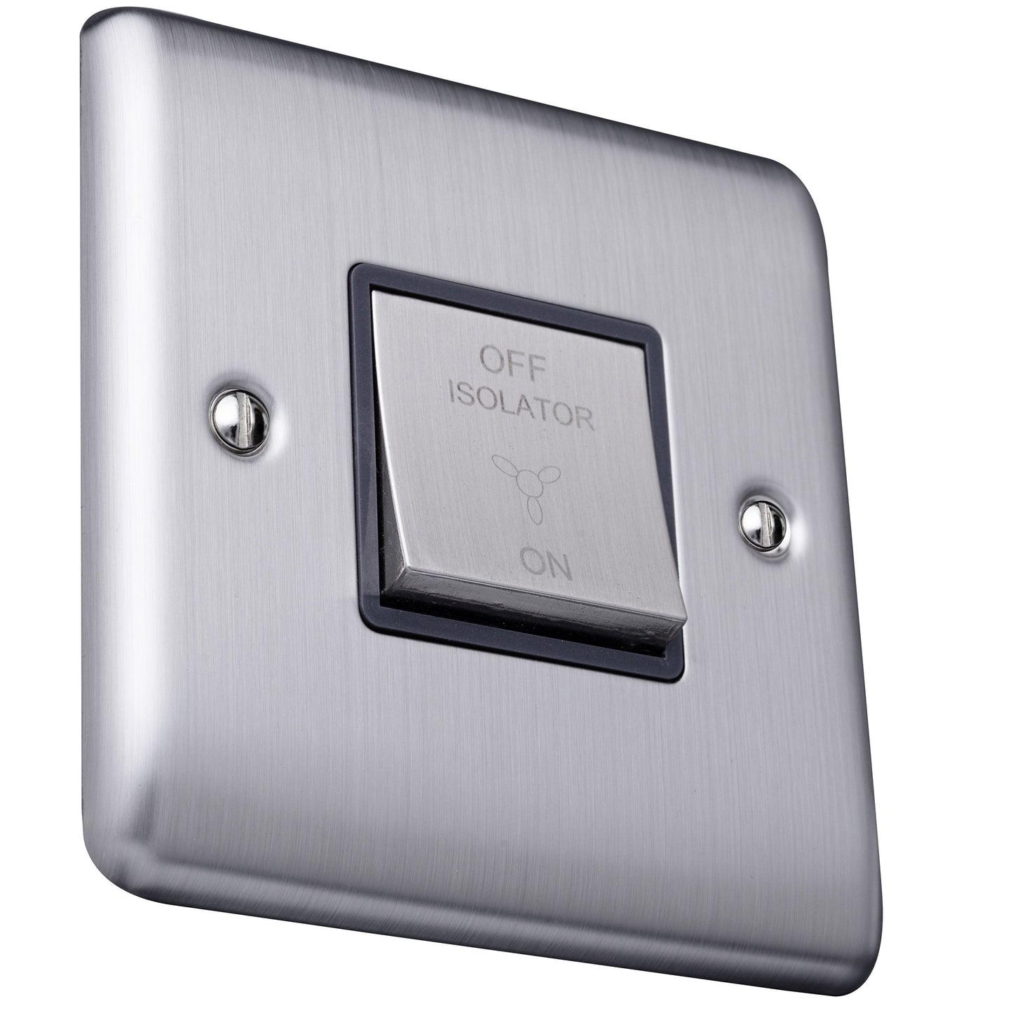 Caradok 1 Gang 3-pole Fan Isolator Switch - Brushed Chrome, Metal Switch, Grey Insert