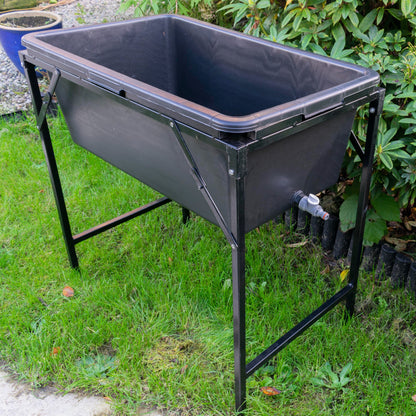 Dog Bath Kit with 90L Pre-Drilled Tub, Tap Valve, Quick-Connect Drain & Foldable Metal Stand – Stable, Easy-Clean Plastic, Portable Design – Ideal for Home Pet Grooming & Outdoor Use