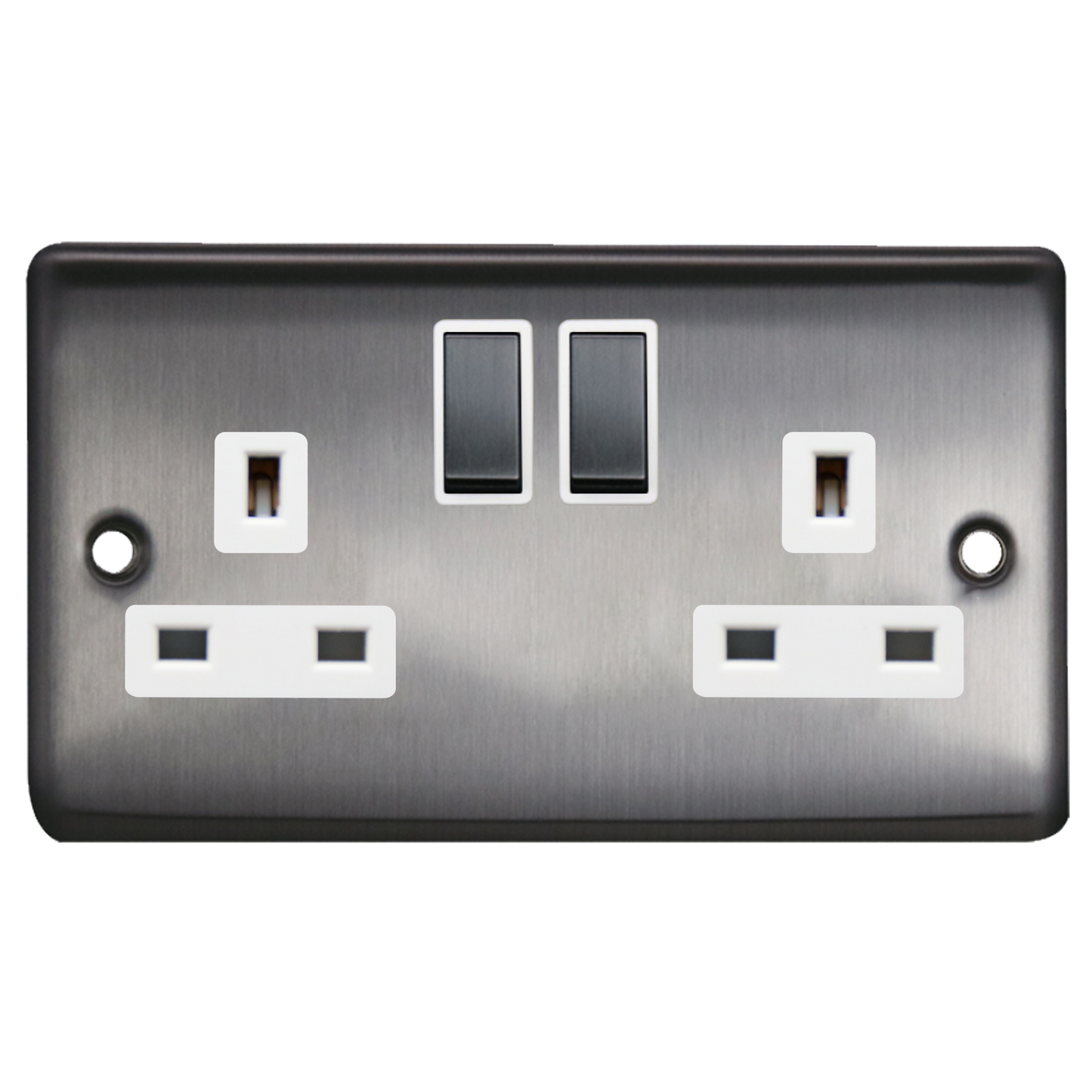 Caradok 2G 13A DP Switched Socket Brushed Chrome White Insert