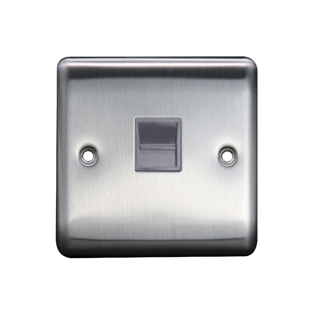 Caradok 1G Master Telephone Socket Brushed Chrome Grey Insert