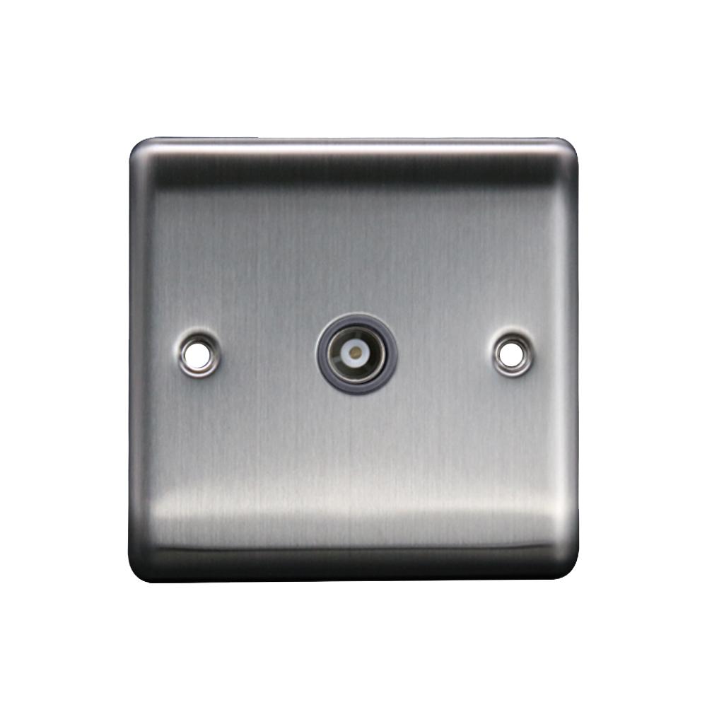 Caradok 1G Isolated Coax Socket + 1 Branch Brushed Chrome Grey Insert