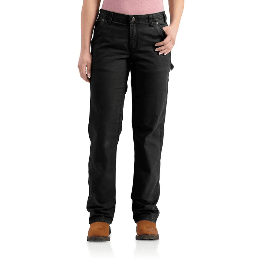 Carhartt 102080 Womens Rugged Flex Loose Fit Canvas Work Trouser Pant Black, UK6 Regular