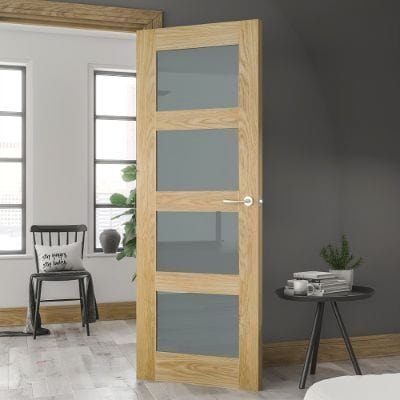 Coventry Oak Unfinished Frosted Glazed Internal Door - All Sizes