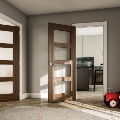 Coventry Walnut Prefinished Glazed Internal Fire Door FD30 - All Sizes