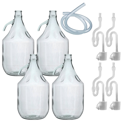 Glass Demijohn 5L 4 Pack Plain With Airlock, Bung & Tube