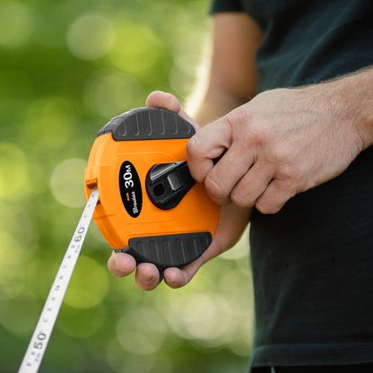 Fibreglass Coiled Tape Measure 13mm Wide Black/Orange (20m-50m)