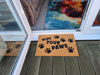 Doormat 60cm x 40cm - 'Wipe Your Paws' (D2) - Absorbent Coir Mat for Indoor/Outdoor