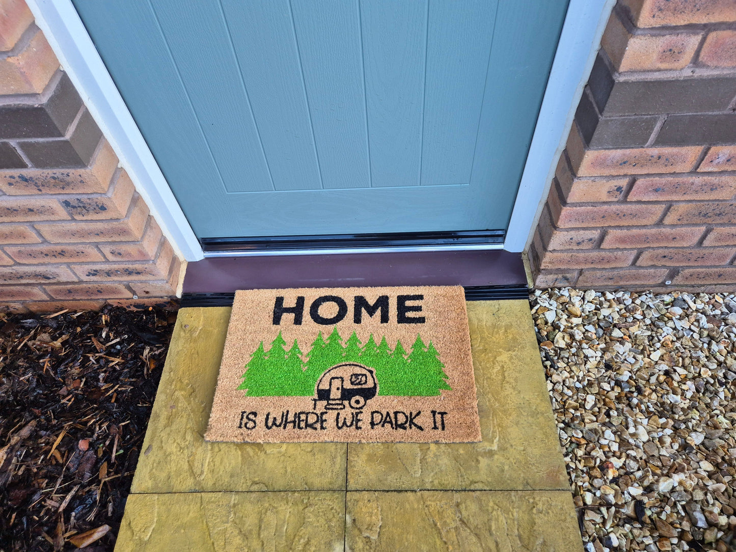 Doormat 60cm x 40cm - 'Home Is Where We Park It' - Absorbent Coir Mat for Indoor/Outdoor