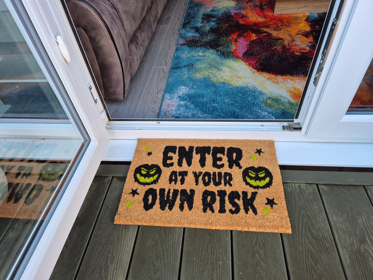 Doormat 60cm x 40cm - 'Enter At Your Own Risk' - Absorbent Coir Mat for Indoor/Outdoor