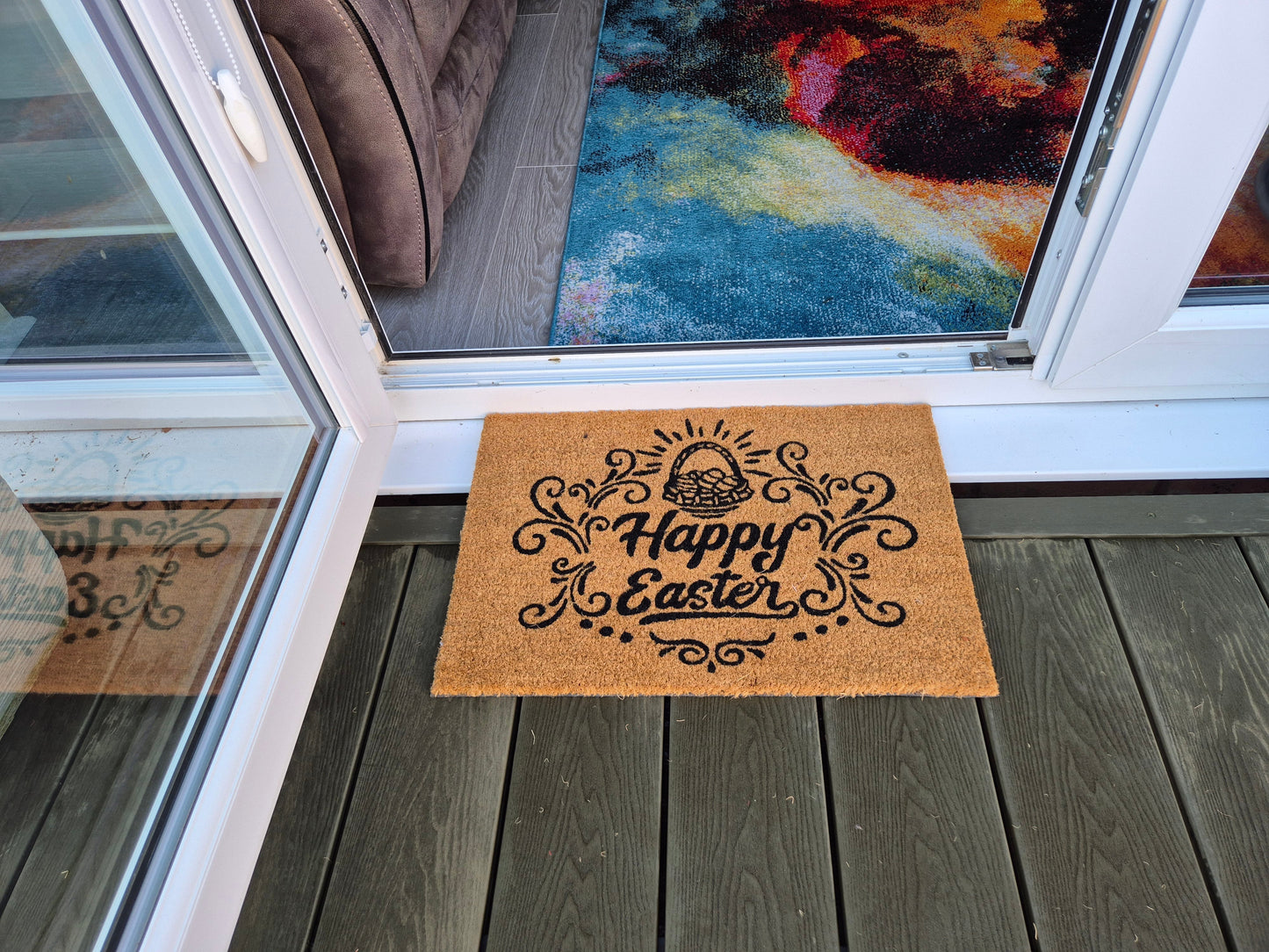 Doormat 60cm x 40cm - 'Happy Easter' - Absorbent Coir Mat for Indoor/Outdoor