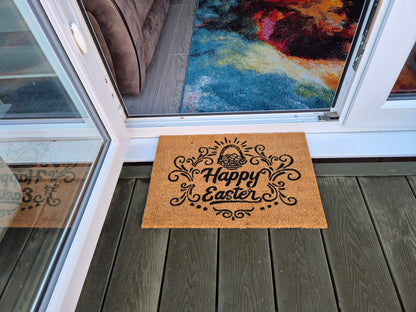 Doormat 60cm x 40cm - 'Happy Easter' - Absorbent Coir Mat for Indoor/Outdoor