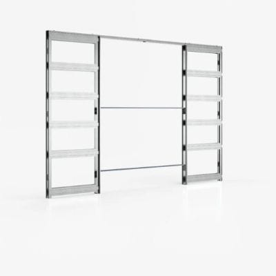 Double Pocket Door Sliding Kit + Handle & Doorjamb 100mm Oak Frame + Satin Chrome Hardware - All Sizes