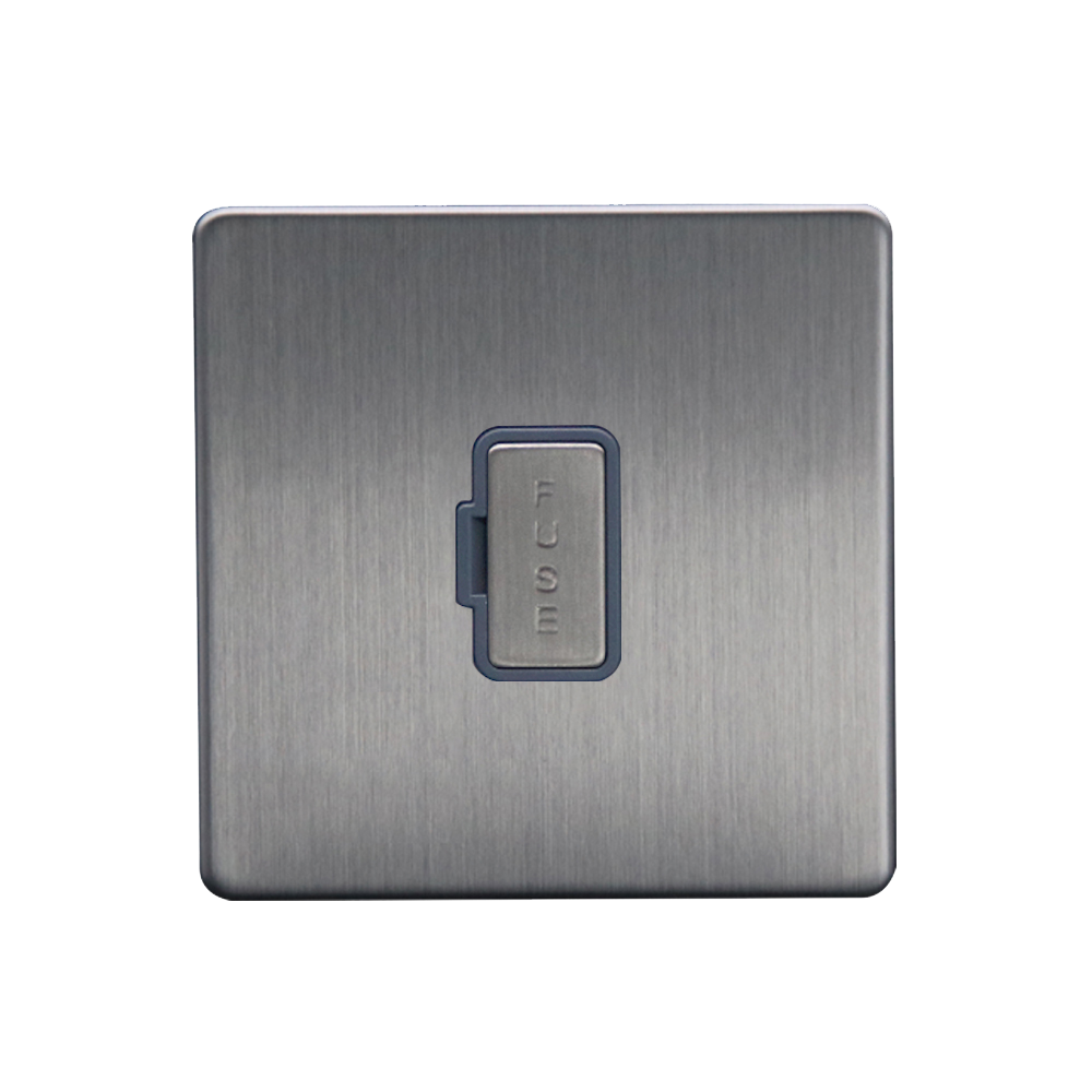 Caradok 13A Unswitched Spur Brushed Chrome Grey Insert