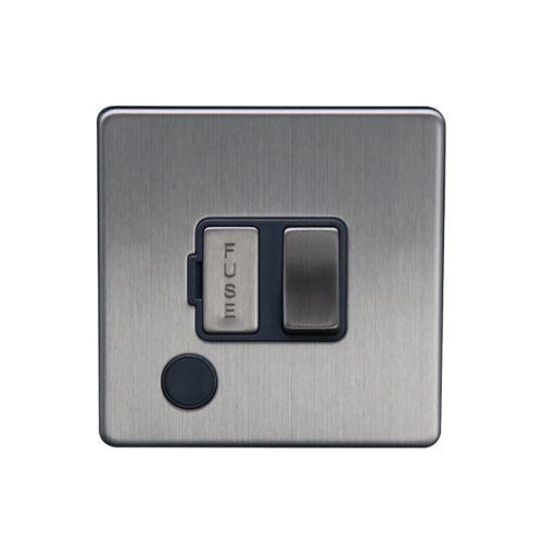 Caradok 13A Switched Spur + FO Brushed Chrome Grey Insert