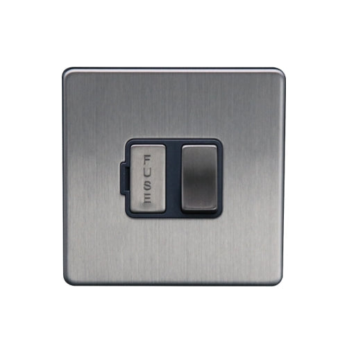 Caradok 13A Switched Spur Brushed Chrome Grey Insert