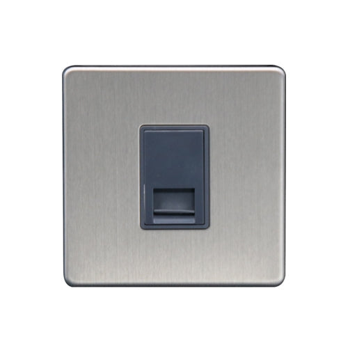 Caradok 1G Secondary Telephone Socket Brushed Chrome Grey Insert