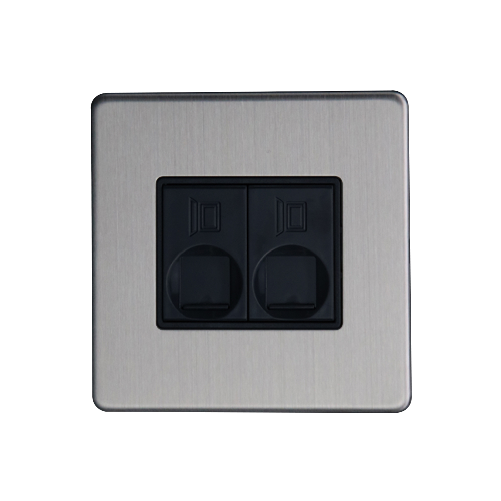 Caradok 2G RJ45 Cat5 Socket Brushed Chrome