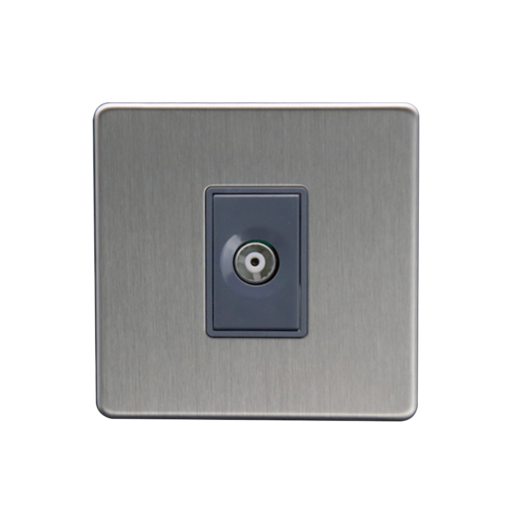 Caradok 1G Isolated Coax Socket + 1 Branch Brushed Chrome Grey Insert
