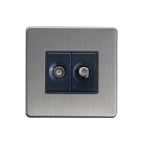 Caradok Satellite Socket + Coax Socket Brushed Chrome Grey Insert
