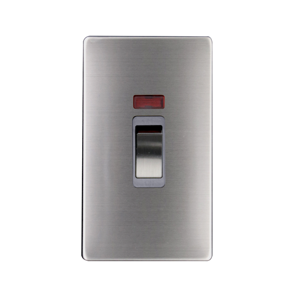 Caradok 2G 45A DP Switch c/w Neon Brushed Chrome Grey Insert