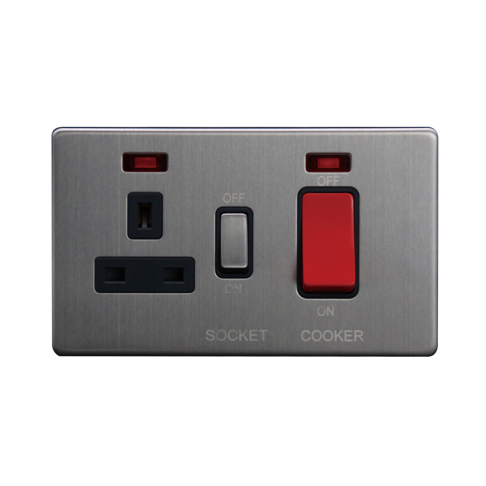 Caradok 45A DP Cooker Control Unit c/w Neon Brushed Chrome