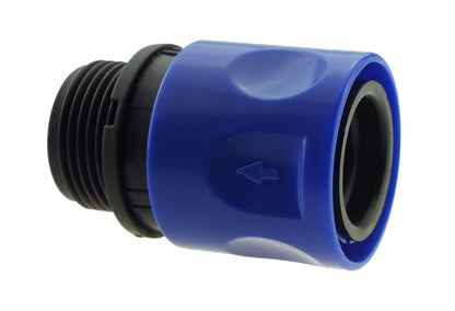 Hose Connector Blue with In-Line BSPF Valve and 19mm Brass Barb