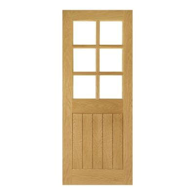Ely Oak Prefinished 6 Glazed Bevelled Light Panels Internal Door - All Sizes