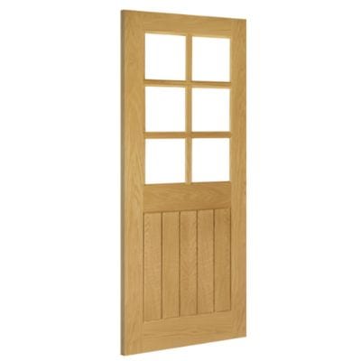 Ely Oak Prefinished 6 Glazed Bevelled Light Panels Internal Door - All Sizes