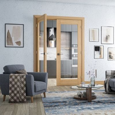 Ely Oak Unfinished 1 Glazed Light Panel Internal Door - All Sizes