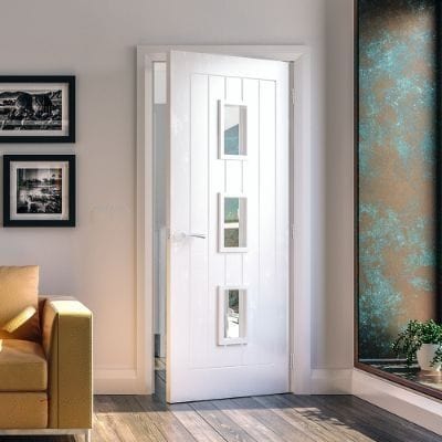 Ely White Primed 3 Glazed Light Panels Internal Fire Door FD30 - All Sizes