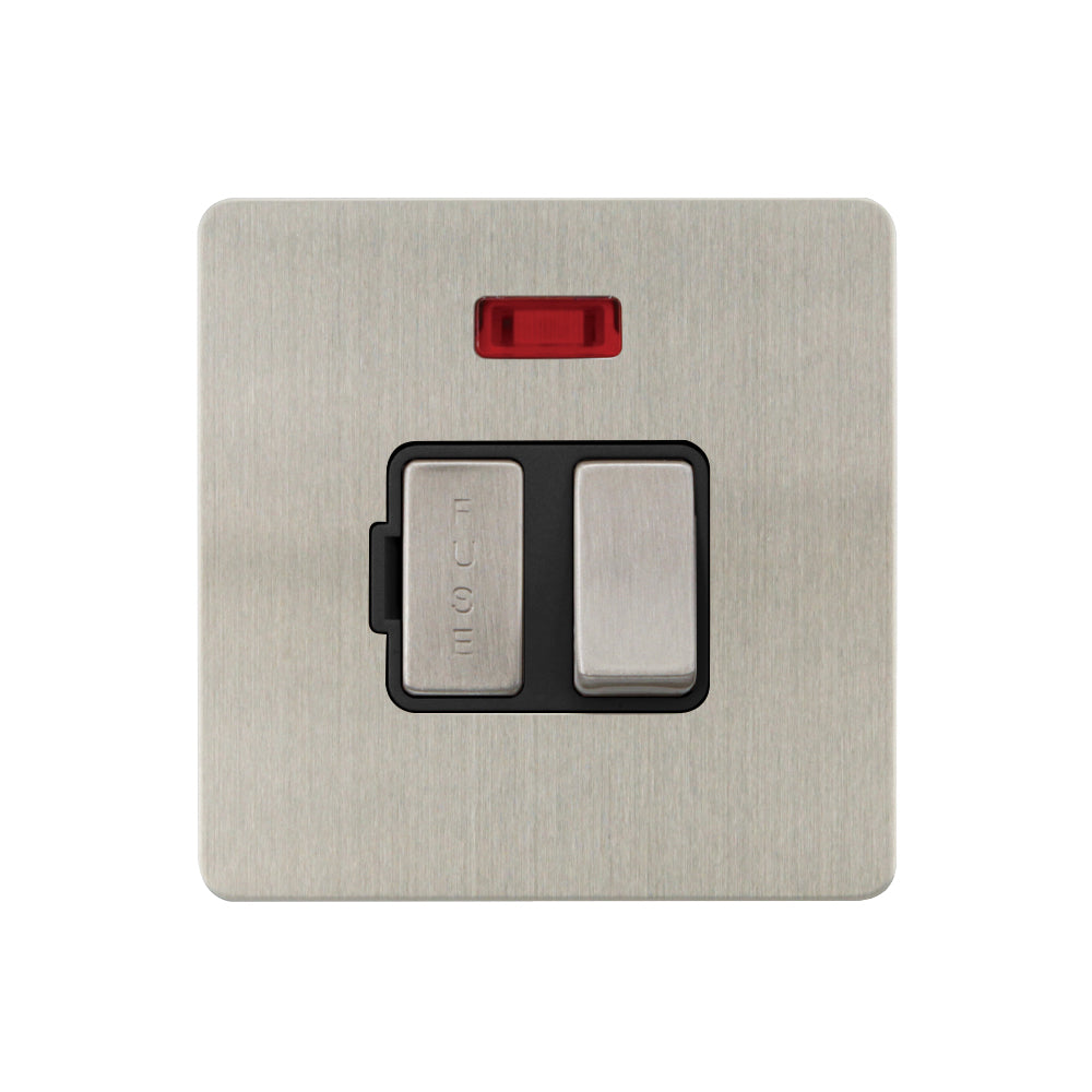 Caradok - The Ultra Flat - Brushed Chrome - FN056DME - 13A Switched Spur c/w Neon Brushed Chrome, Black Insert