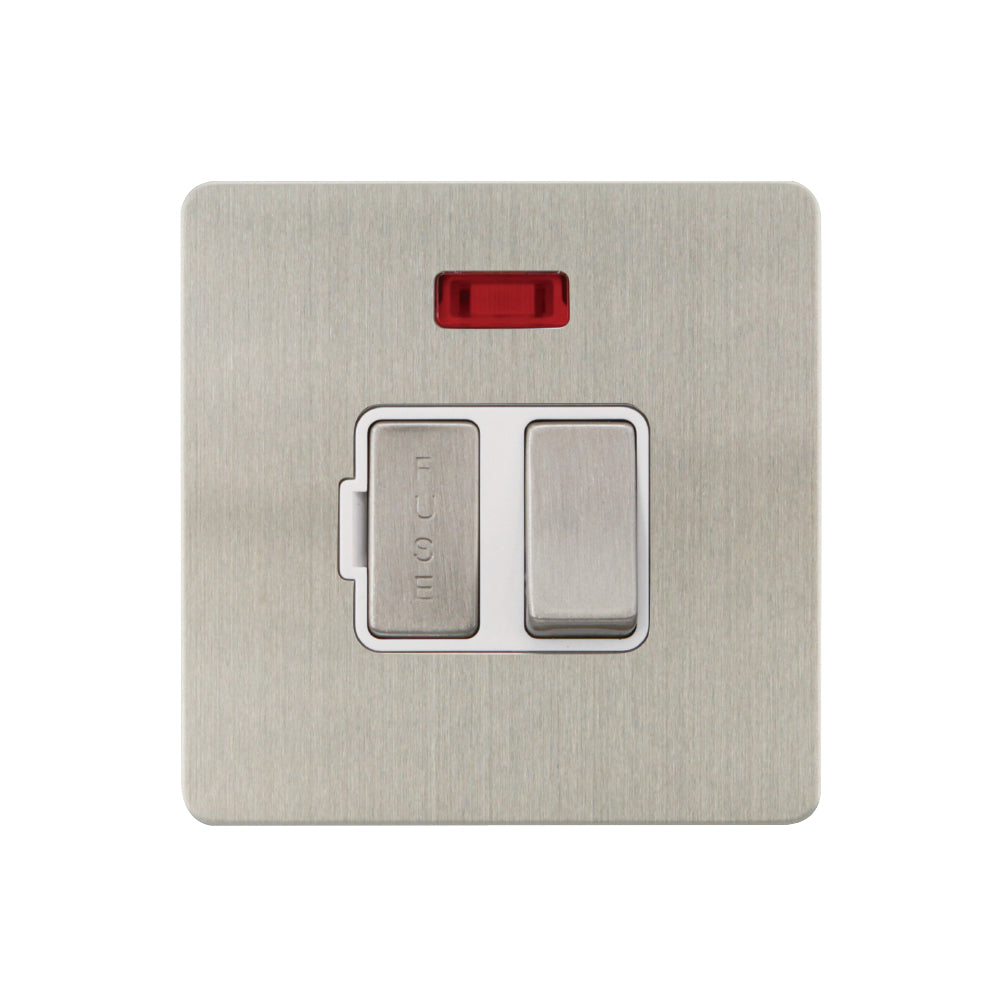 Caradok - The Ultra Flat - Brushed Chrome - FN056DMF - 13A Switched Spur c/w Neon BC/White Insert