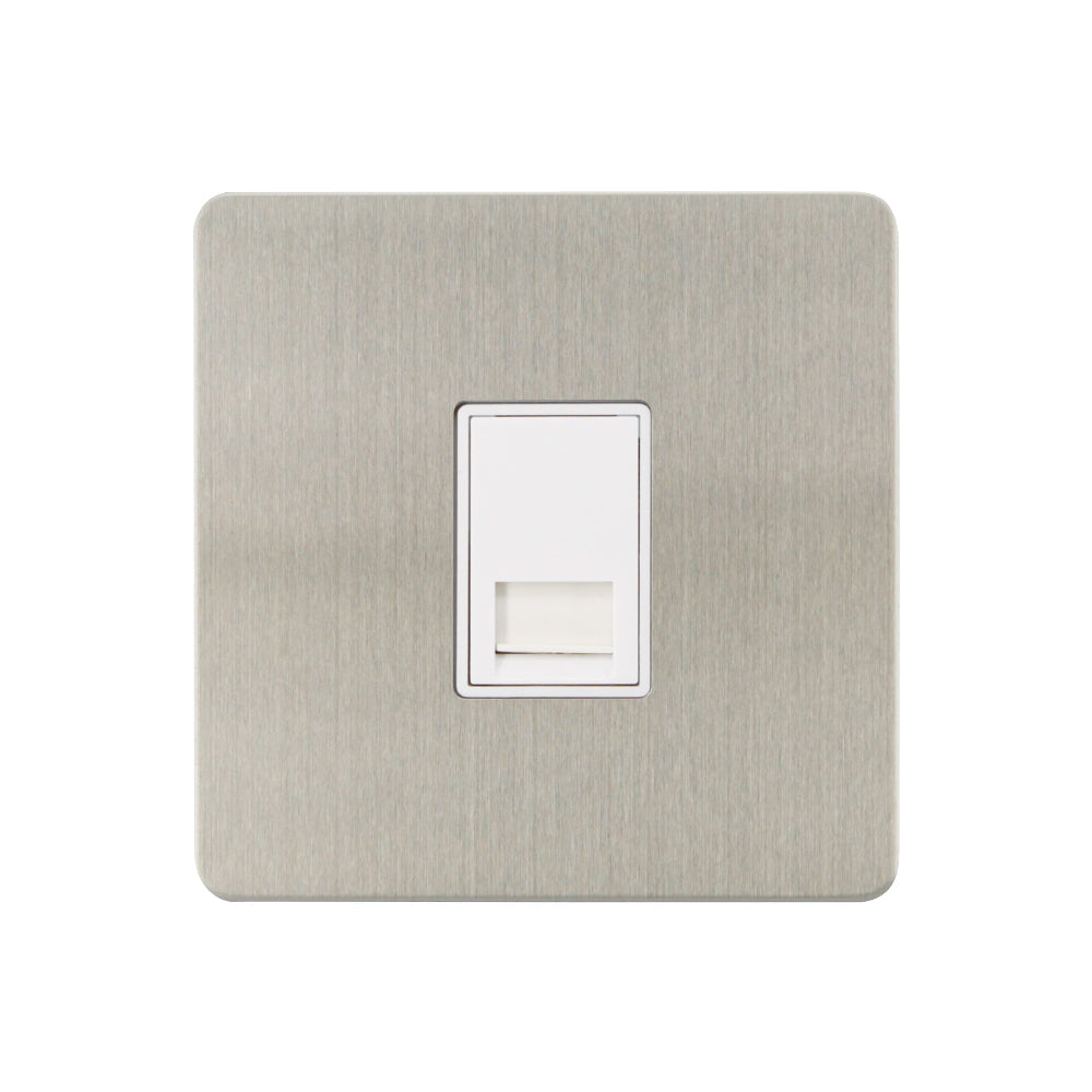 Caradok - The Ultra Flat - Brushed Chrome - FN110DMF - 1G Secondary Telephone Socket Brushed Chrome, White Insert