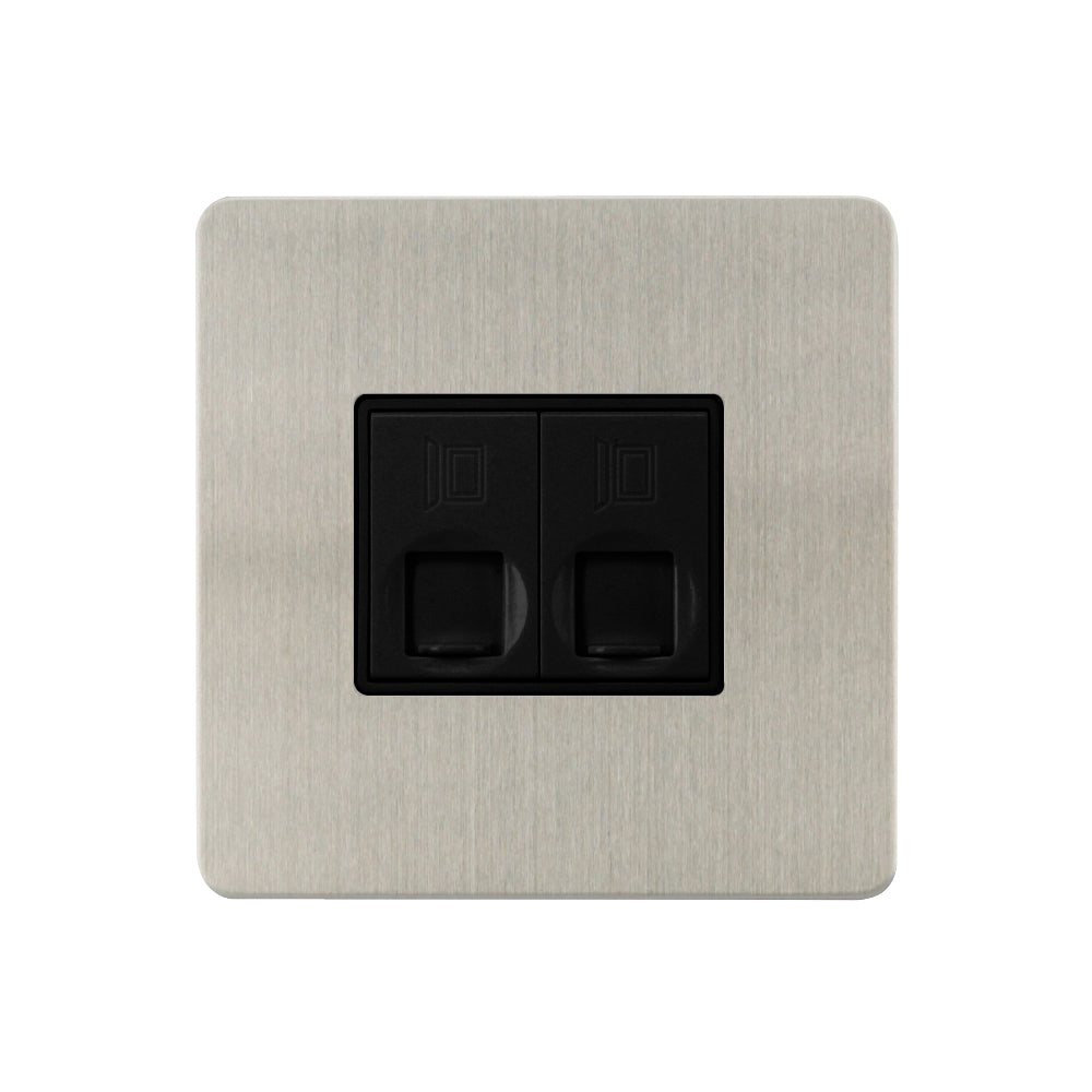 Caradok - The Ultra Flat - Brushed Chrome - FN115DMF - 2G RJ45 Cat 5 Socket Brushed Chrome, White Insert