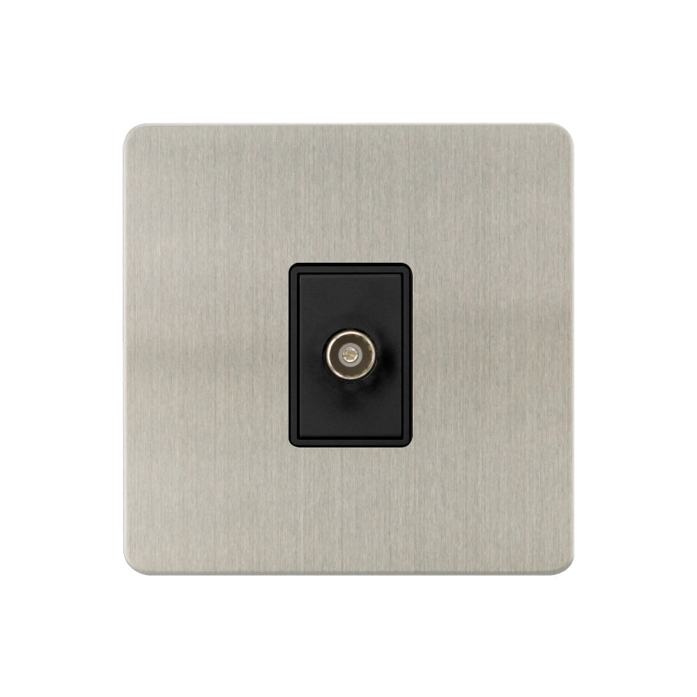 Caradok - The Ultra Flat - Brushed Chrome - FN160DME - 1G Coaxial Socket Brushed Chrome, Black Insert