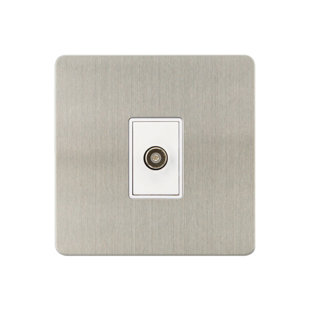 Caradok - The Ultra Flat - Brushed Chrome - FN160DMF - 1G Coaxial Socket Brushed Chrome, White Insert