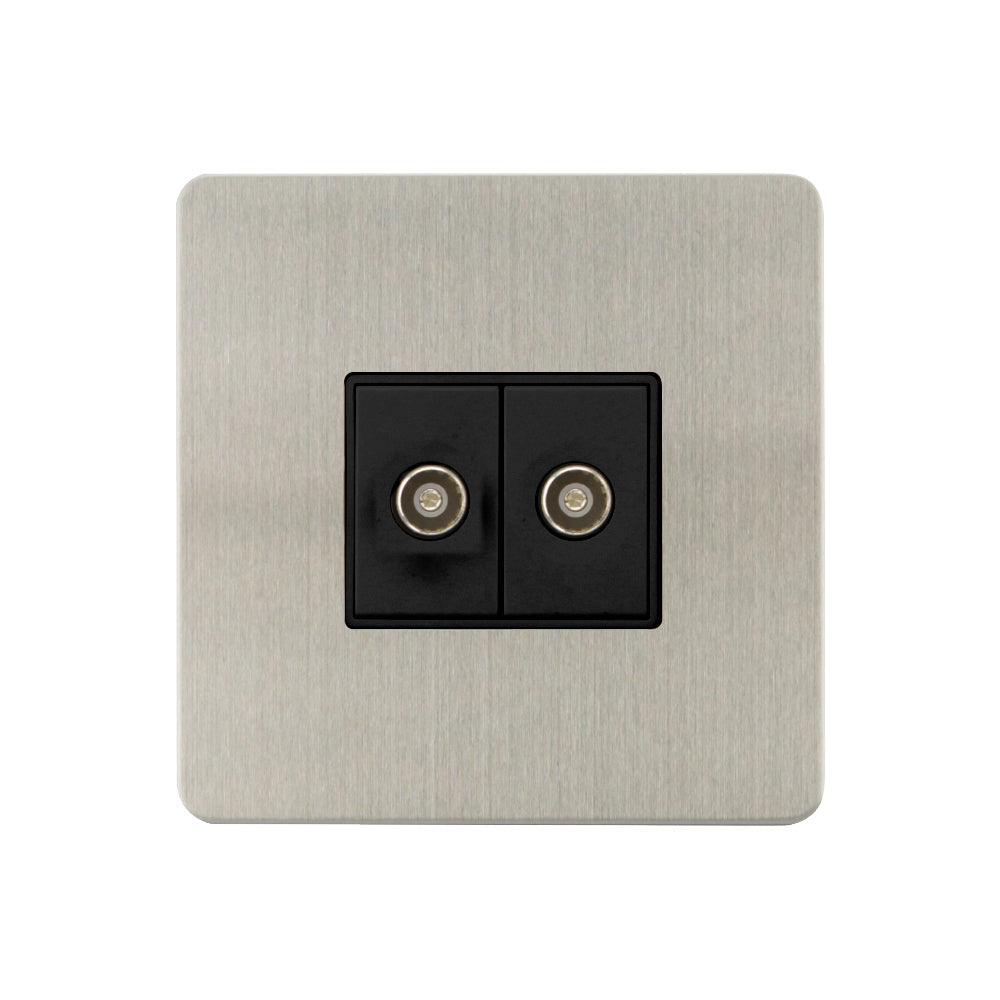 Caradok - The Ultra Flat - Brushed Chrome - FN161DME - 2G Coaxial Socket Brushed Chrome, Black Insert