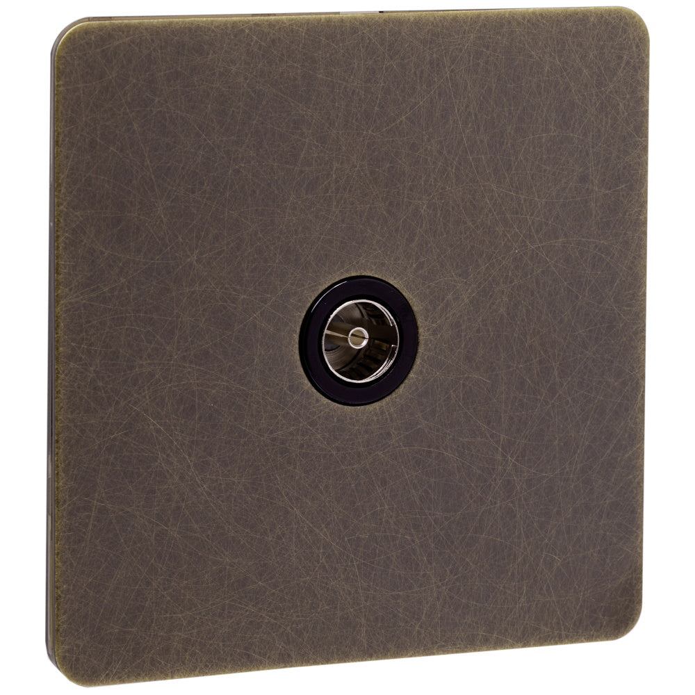 Caradok Screwless Antique Brass Coaxial Socket - 1 Gang - The Georgian