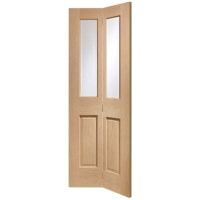 Malton Bi Fold Internal Oak Door with Clear Bevelled Glass - 1936mm x 379.5mm