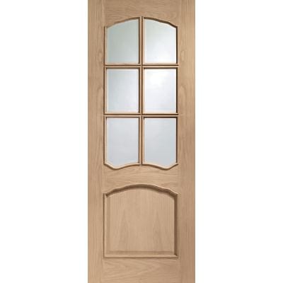 Riviera Internal Oak Door With Raised Mouldings and Clear Bevelled Glass