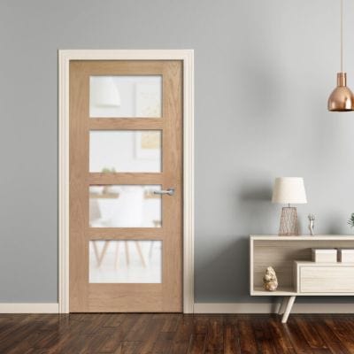 Shaker 4 Light Internal Oak Fire Door with Obscure Glass
