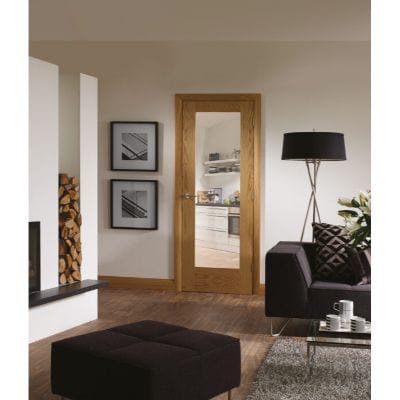 Pattern 10 Unfinished Internal Oak Fire Door with Clear Glass