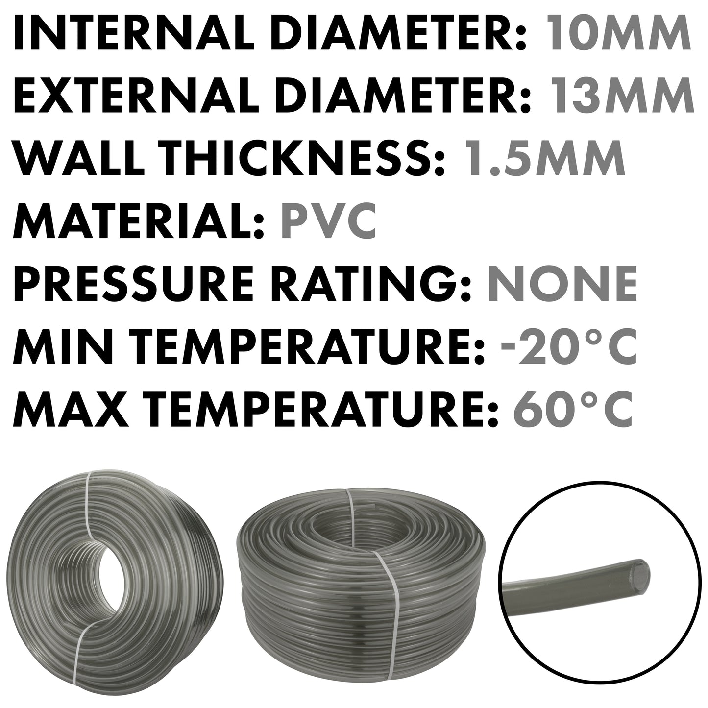 Grey Semi-Transparent PVC Pipe 10mm*13mm
