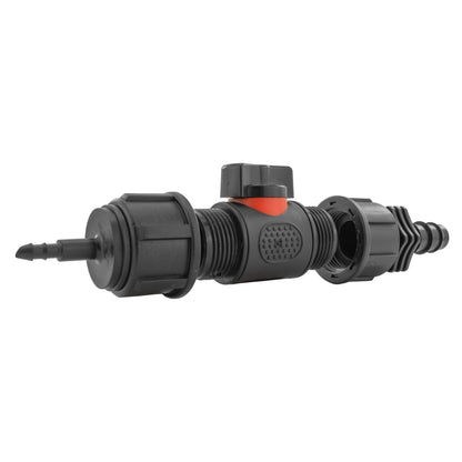 4mm Barb Micro Connector with In-Line BSPM Valve and 16mm Barbed Straight