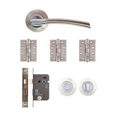 Hera Satin Nickel Chrome Finish Bathroom Door Handle Kit
