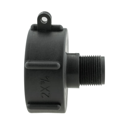 IBC 2” S60X6 Cap with BSPF Thread-Quick Connect Male Valve and Hose Connector Black